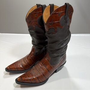 Ariat Women’s Style 13826 Chocolate Gator Print Size 7.5B 12” Cowboy Pointed Toe